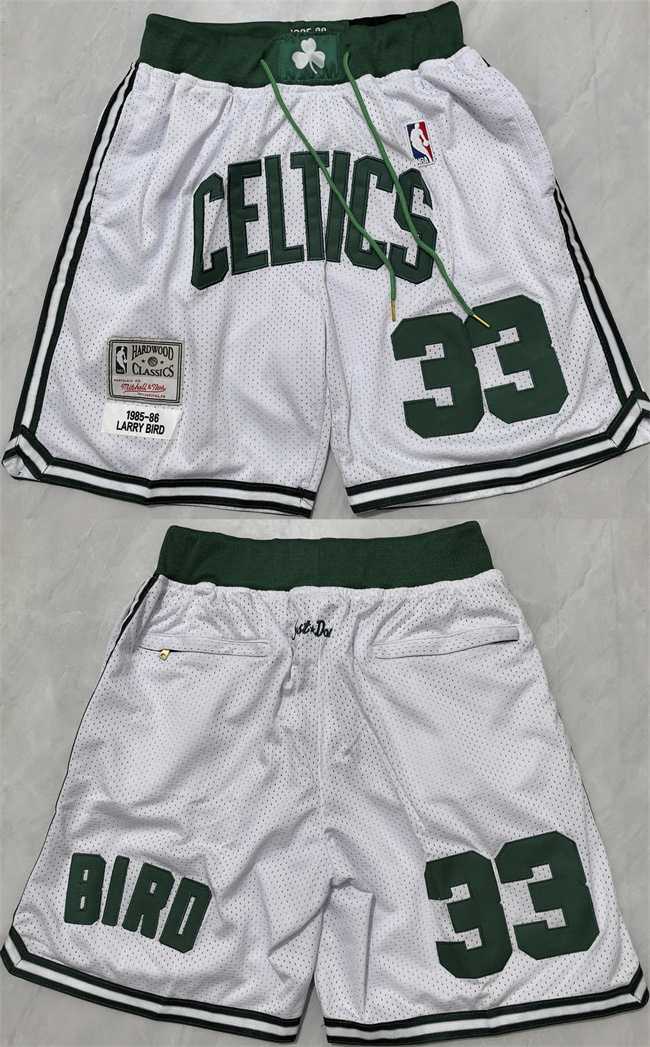 Men%27s Boston Celtics #33 Larry Bird White Shorts (Run Small)