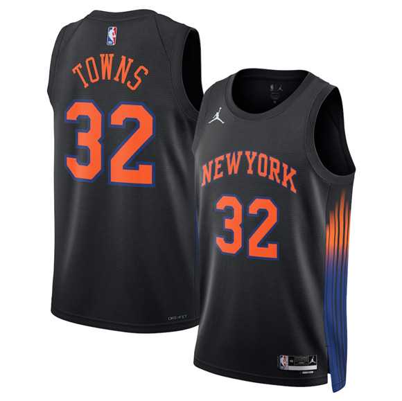 Men%27s New Yok Knicks #32 Karl-Anthony Towns Black 2025 Statement Edition Stitched Jersey Dzhi