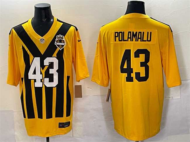 Men%27s Pittsburgh Steelers #43 Troy Polamalu Gold 1933 Throwback Alternate Stitched Jersey Dzhi