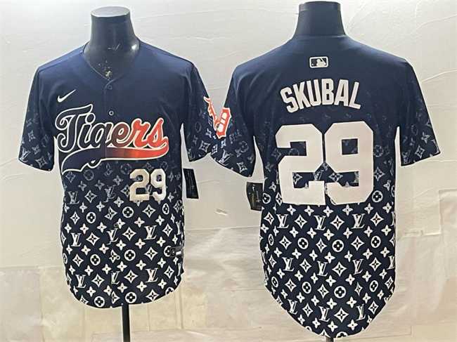 Men%27s Detroit Tigers #29 Tarik Skubal Navy With Patch Vapor Premier Limited Stitched Jersey Dzhi