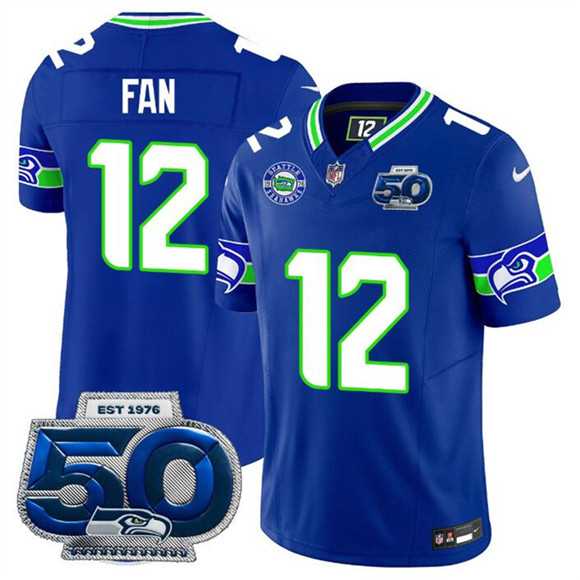 Men%27s Seattle Seahawks #12 Fan Royal 2025 F.U.S.E 50th Season Patch Throwback Vapor Limited Stitched Jersey Dzhi