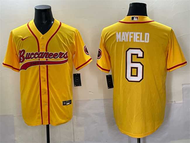 Men%27s Tampa Bay Buccaneers #6 Baker Mayfield Gold Cool Base Stitched Baseball Jersey