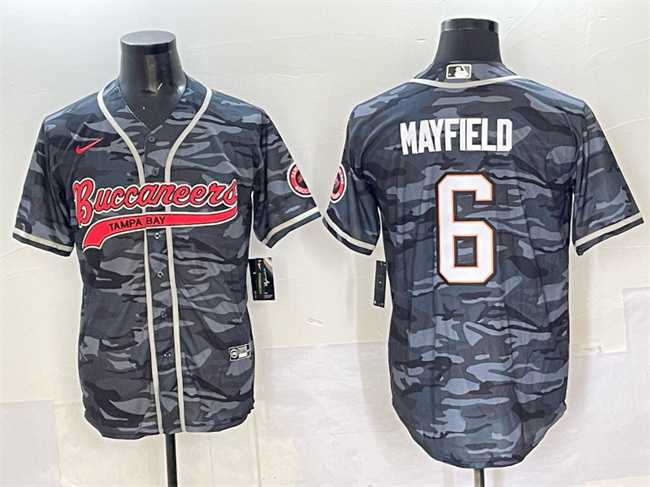 Men%27s Tampa Bay Buccaneers #6 Baker Mayfield Grey Camo Cool Base Stitched Baseball Jersey