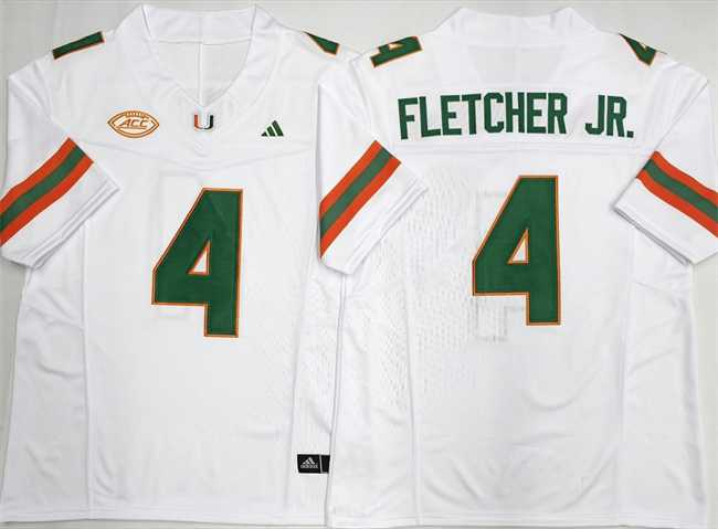 Men%27s Miami Hurricanes #4 Mark Fletcher Jr. White F.U.S.E. 2026 Stitched Football Jersey