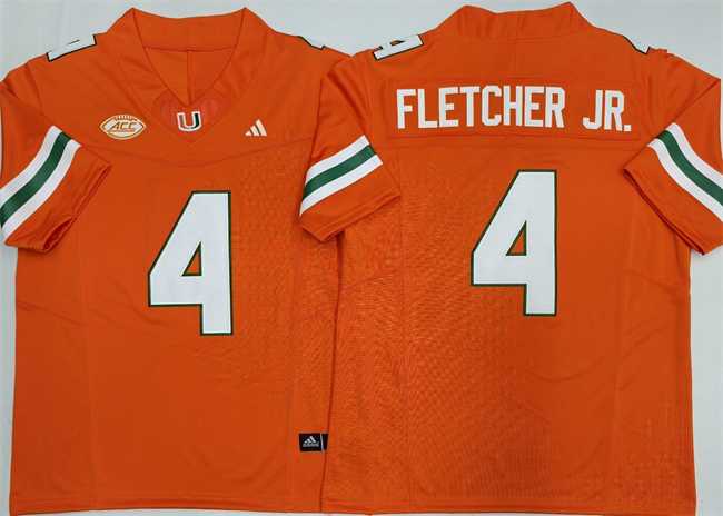 Men%27s Miami Hurricanes #4 Mark Fletcher Jr. Orange F.U.S.E. 2026 Stitched Football Jersey