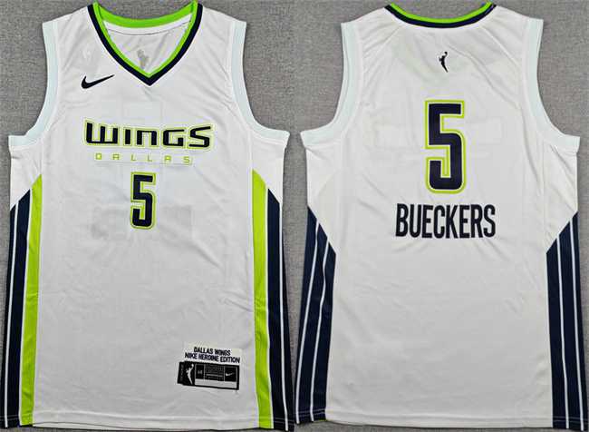 Men%27s Dallas Wings #5 Paige Bueckers White Stitched Basketball Jersey