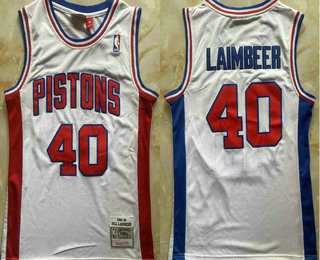 Men%27s Detroit Pistons #40 Bill Laimbeer White 1988-89 Stitched Jersey