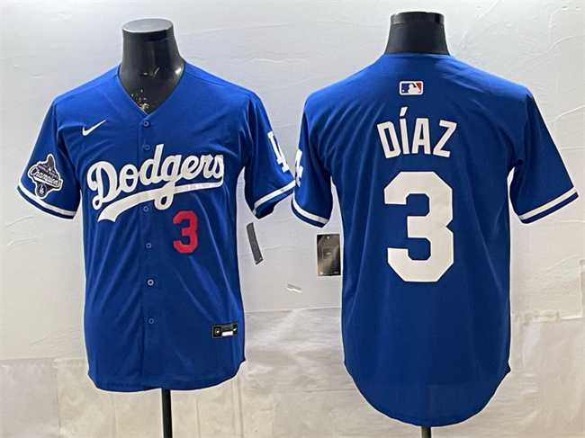 Men%27s Los Angeles Dodgers #3 Edwin Diaz Royal With 2025 World Series Champions Patch Limited Stitched Jersey Dzhi