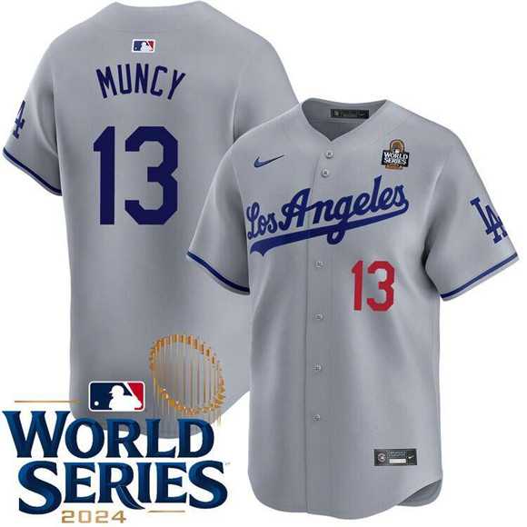 Men%27s Los Angeles Dodgers #13 Max Muncy Gray 2024 World Series Patch Limited Stitched Jersey Dzhi