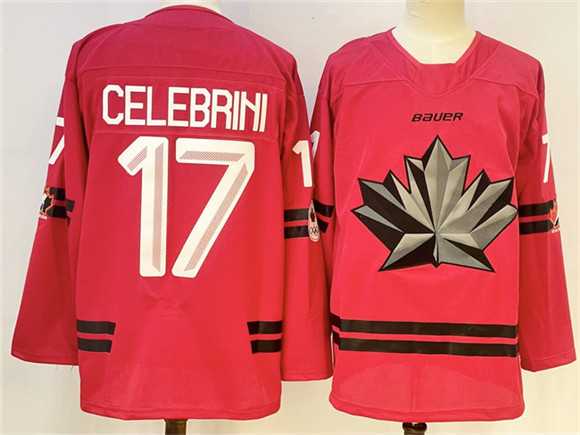 Men%27s Canada Hockey #17 Macklin Celebrini Red Stitched Jersey