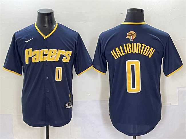 Men%27s Indiana Pacers #0 Tyrese Haliburton Navy 2025 Finals Vapor Stitched Baseball Jersey