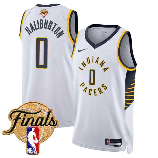 Men%27s Indiana Pacers #0 Tyrese Haliburton White 2025 Finals Association Edition Stitched Jersey Dzhi