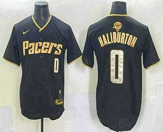 Men%27s Indiana Pacers #0 Tyrese Haliburton Black Gold 2025 Finals Vapor Stitched Baseball Jersey