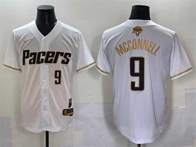 Men%27s Indiana Pacers #9 T.J. McConnell White Gold 2025 Finals Vapor Stitched Baseball Jersey