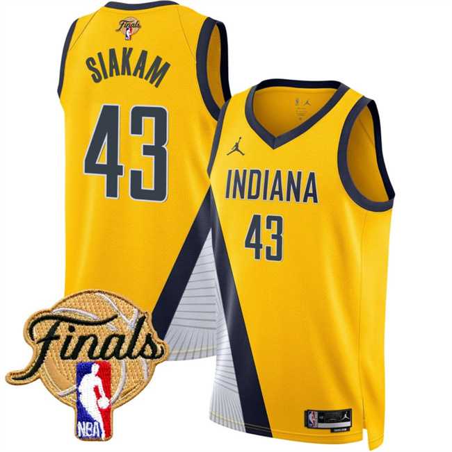 Men%27s Indiana Pacers #43 Pascal Siakam Yellow 2025 Finals Statement Edition Stitched Jersey Dzhi