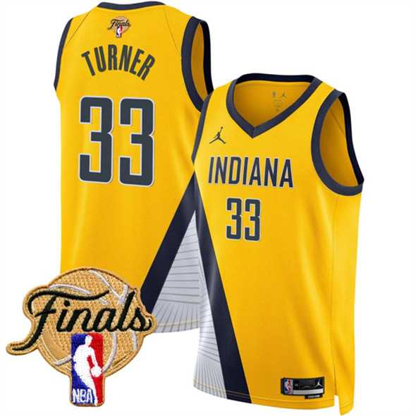 Men%27s Indiana Pacers #33 Myles Turner Yellow 2025 Finals Statement Edition Stitched Jersey Dzhi