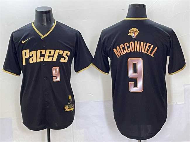 Men%27s Indiana Pacers #9 T.J. McConnell Black Gold 2025 Finals Vapor Stitched Baseball Jersey