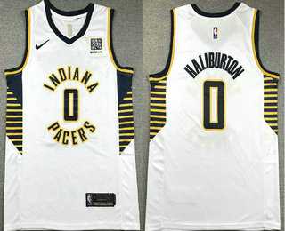 Men%27s Indiana Pacers #0 Tyrese Haliburton White Association Edition Sponsor Stitched Jersey