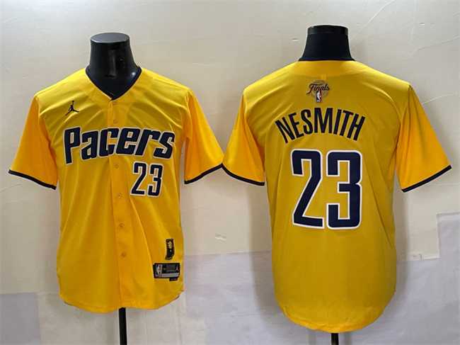 Men%27s Indiana Pacers #23 Aaron Nesmith Yellow 2025 Finals Vapor Stitched Baseball Jersey1
