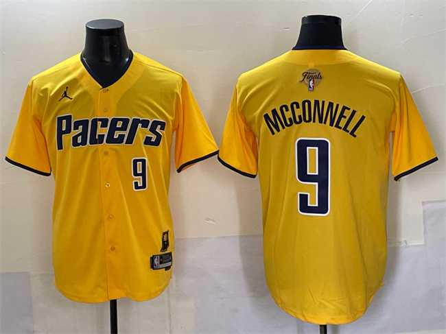 Men%27s Indiana Pacers #9 T.J. McConnell Yellow 2025 Finals Vapor Stitched Baseball Jersey