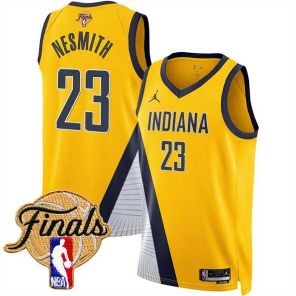 Men%27s Indiana Pacers #23 Aaron Nesmith Yellow 2025 Finals Statement Edition Stitched Jersey Dzhi