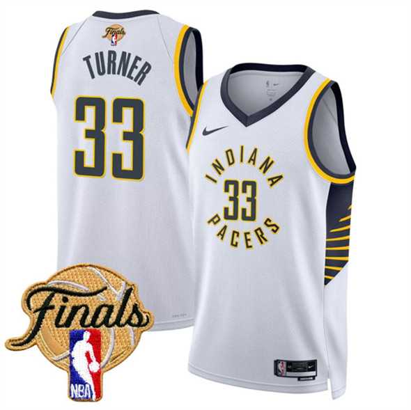 Men%27s Indiana Pacers #33 Myles Turner White 2025 Finals Association Edition Stitched Jersey Dzhi