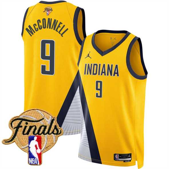 Men%27s Indiana Pacers #9 T.J. McConnell Yellow 2025 Finals Statement Edition Stitched Jersey Dzhi