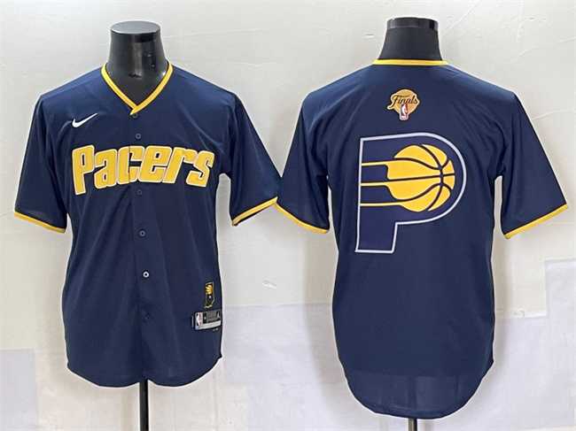 Men%27s Indiana Pacers Team Big Logo Navy 2025 Finals Vapor Stitched Baseball Jersey