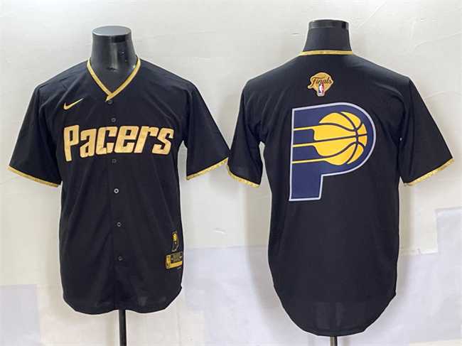 Men%27s Indiana Pacers Team Big Logo Black Gold 2025 Finals Vapor Stitched Baseball Jersey