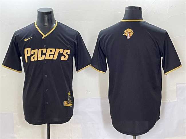 Men%27s Indiana Pacers Blank Black Gold 2025 Finals Vapor Stitched Baseball Jersey