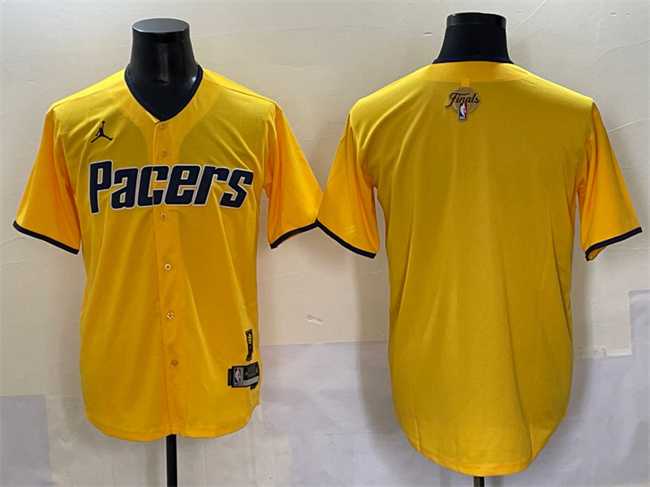 Men%27s Indiana Pacers Blank Yellow 2025 Finals Vapor Stitched Baseball Jersey