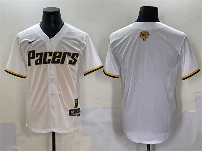 Men%27s Indiana Pacers Blank White 2025 Finals Vapor Stitched Baseball Jersey