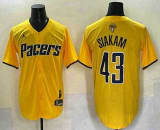 Men%27s Indiana Pacers #43 Pascal Siakam Yellow 2025 Finals Vapor Stitched Baseball Jersey