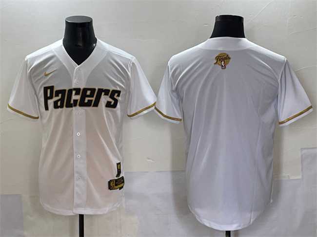 Men%27s Indiana Pacers Blank White Gold 2025 Finals Vapor Stitched Baseball Jersey