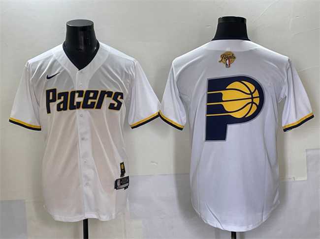 Men%27s Indiana Pacers Team Big Logo White 2025 Finals Vapor Stitched Baseball Jersey