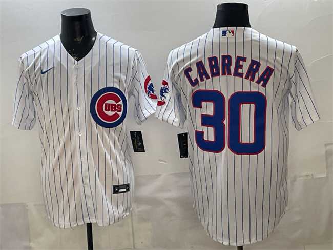 Men%27s Chicago Cubs #30 Edward Cabrera White 2026 Cool Base Stitched Jersey