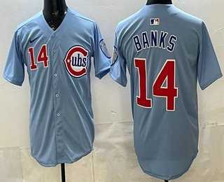 Men%27s Chicago Cubs #14 Ernie Banks Baby Blue Limited Jersey