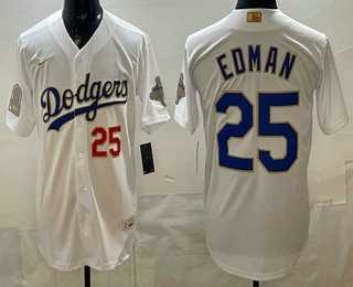 Men%27s Los Angeles Dodgers #25 Tommy Edman White 2026 Gold Back To Back World Champions Collection Stadium Jersey