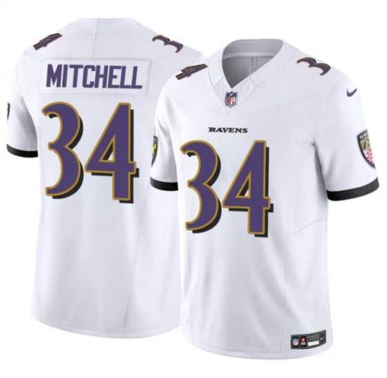 Men & Women & Youth Baltimore Ravens #34 Keaton Mitchell White 2025 F.U.S.E. Vapor Limited Jersey