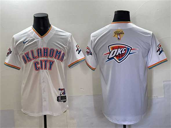 Men%27s Oklahoma City Thunder Team Big Logo White 2025 Finals Vapor Stitched Baseball Jersey