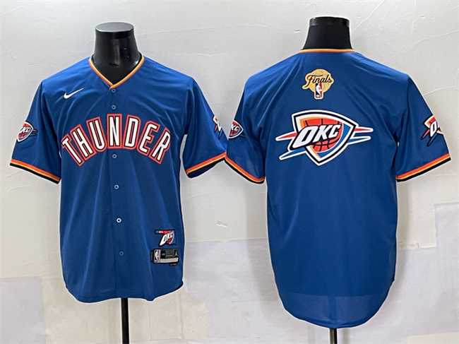 Men%27s Oklahoma City Thunder Team Big Logo Blue 2025 Finals Vapor Stitched Baseball Jersey