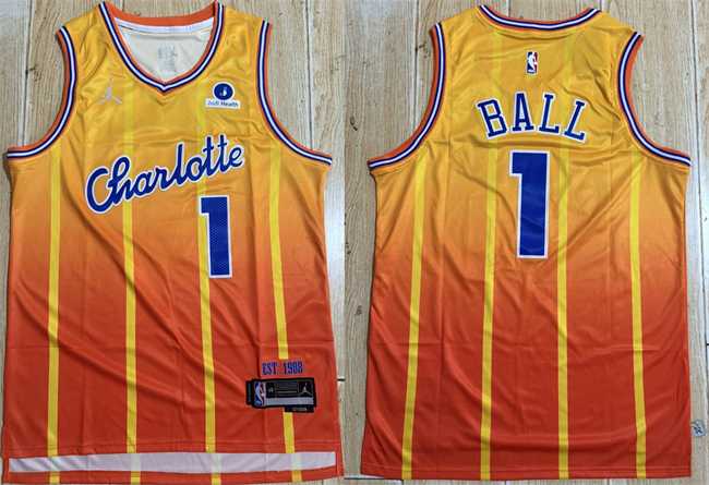 Men%27s Charlotte Hornets #1 LaMelo Ball Orange 2025-26 City Edition Stitched Jersey