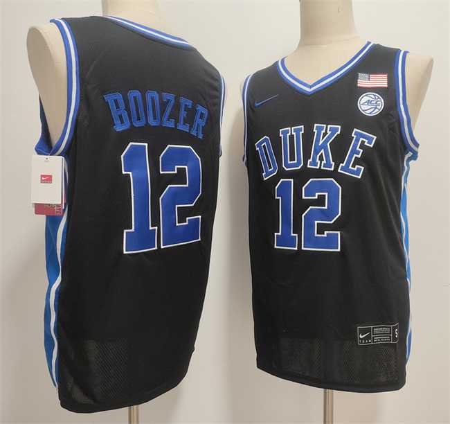 Men%27s Duke Blue Devils #12 Cameron Boozer Black Stitched Jersey