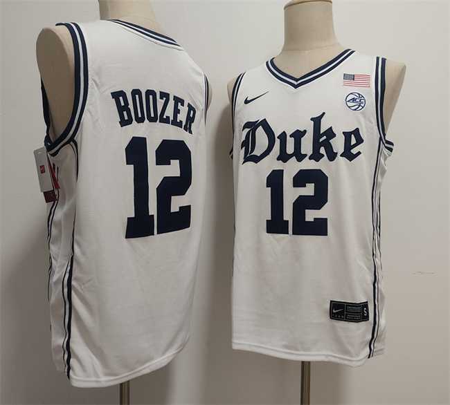 Men%27s Duke Blue Devils #12 Cameron Boozer White Stitched Jersey