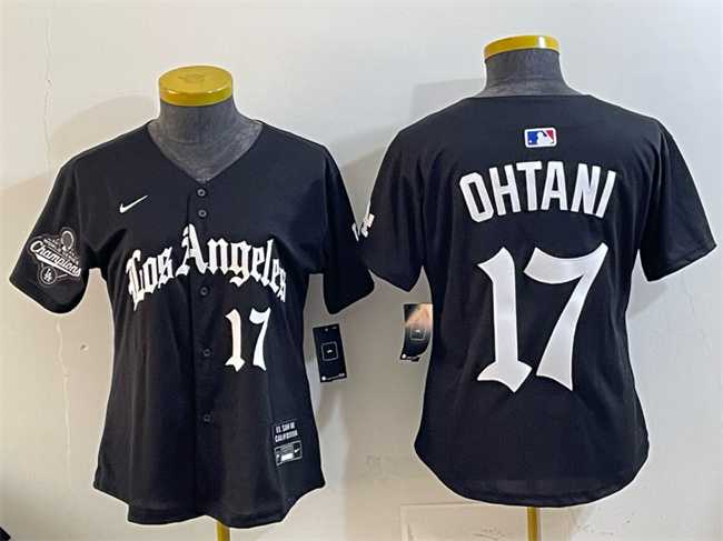 Youth Los Angeles Dodgers #17 Shohei Ohtani Black 2025 World Series Champions LA Gothic Edition Limited Stitched Jersey Dzhi