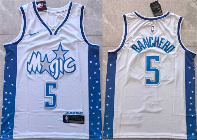 Men%27s Orlando Magic #5 Paolo Banchero Silver 2025-26 City Edition Stitched Jersey