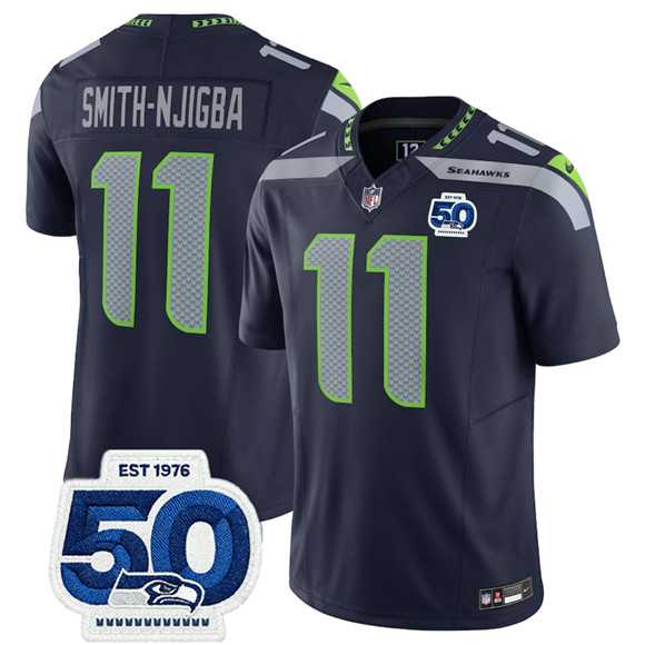 Men & Women & Youth Seattle Seahawks #11 Jaxon Smith-Njigba Navy 2025 F.U.S.E. 50th Anniversary Patch Vapor Limited Stitched Jersey