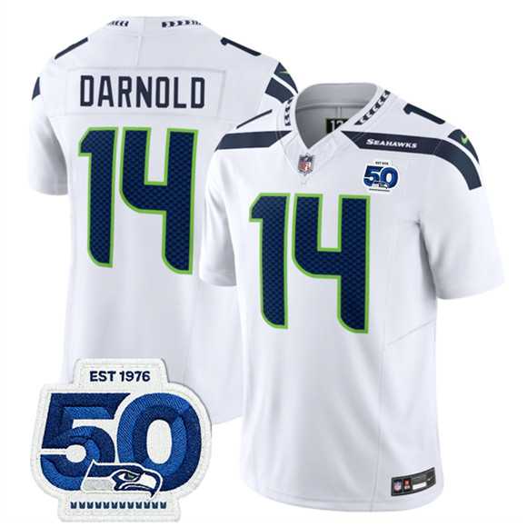 Men & Women & Youth Seattle Seahawks #14 Sam Darnold White 2025 F.U.S.E. 50th Anniversary Patch Vapor Limited Stitched Jersey