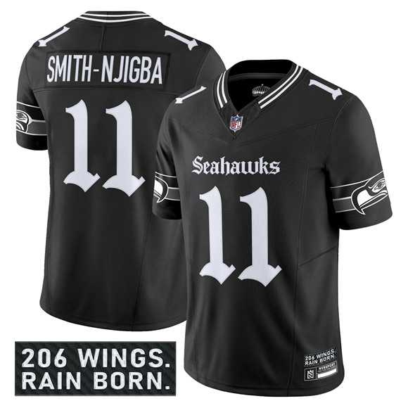 Men & Women & Youth Seattle Seahawks #11 Jaxon Smith-Njigba Black 2025 F.U.S.E. %27Gothic Rain City Shadows Edition%27 Vapor Limited Stitched Jersey
