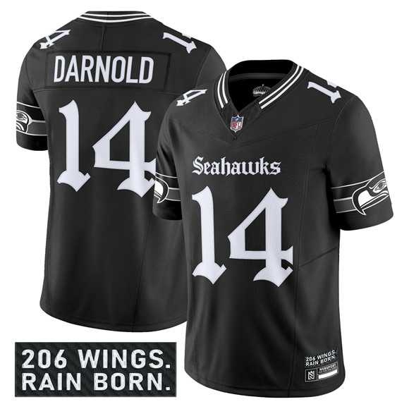 Men & Women & Youth Seattle Seahawks #14 Sam Darnold Black 2025 F.U.S.E. %27Gothic Rain City Shadows Edition%27 Vapor Limited Stitched Jersey